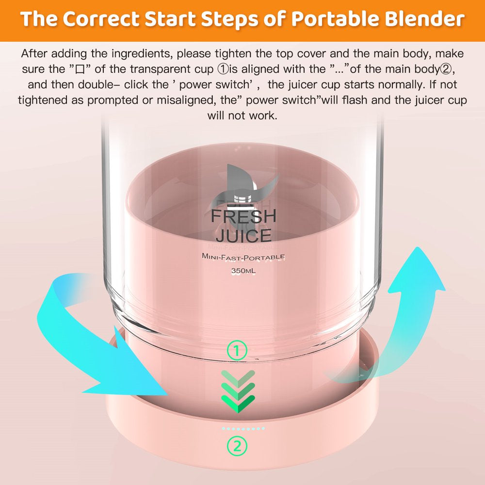 Portable Blender, Electric Blender Bottle Juicer Cup, Personal Blender for Shakes and Smoothies Mini Juicer Wireless Fruit Blenders Bottle 